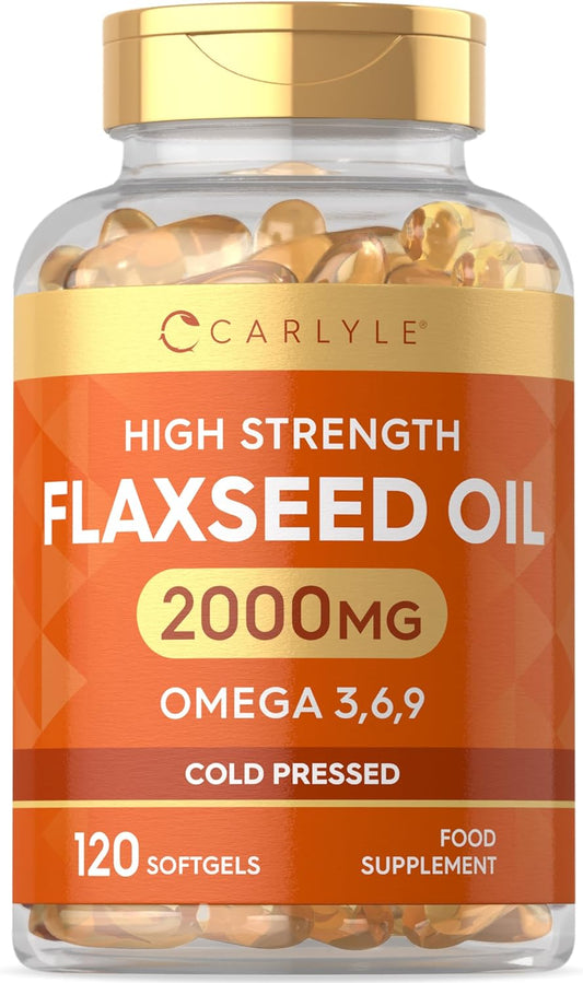 Flaxseed Oil Capsules 2000Mg | 120 Count | High Strength Food Supplement | Cold Pressed | Omega 3 6 9 | by