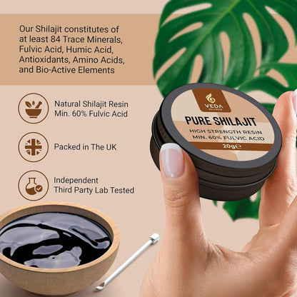 Pure Shilajit Resin - 60%+ Fulvic Acid, Ethically Sourced from Siberian Mountains, ISO 17025 Lab Tested, 84+ Minerals, Vegan, No Additives