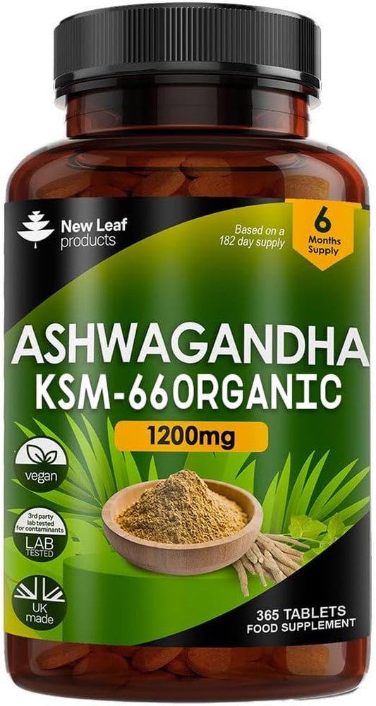 Ashwagandha KSM 66-1200Mg - 365 Vegan Tablets Pure High Strength Ashwagandha Root Extract - 6 Months Supply Ashwagandha KSM Tablets Supplement (Not Ashwagandha Capsules) Non-Gmo & UK Made