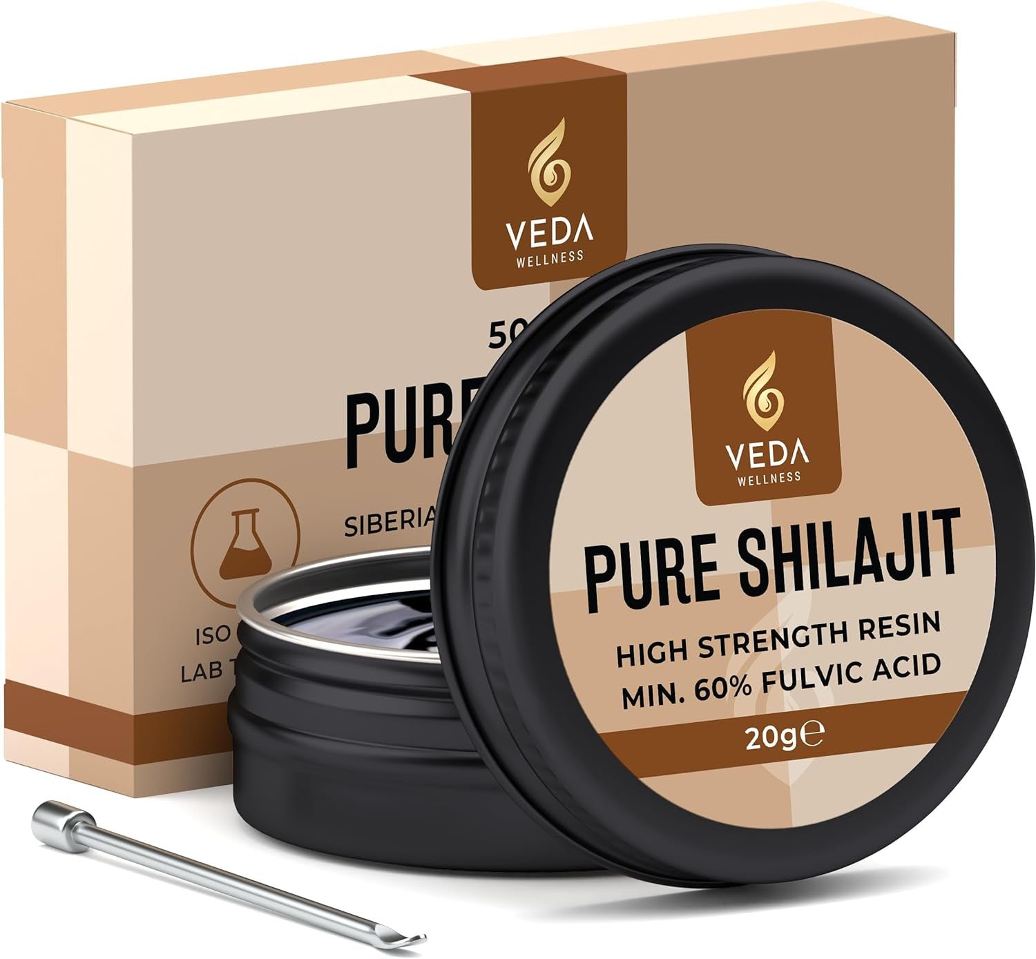 Pure Shilajit Resin - 60%+ Fulvic Acid, Ethically Sourced from Siberian Mountains, ISO 17025 Lab Tested, 84+ Minerals, Vegan, No Additives