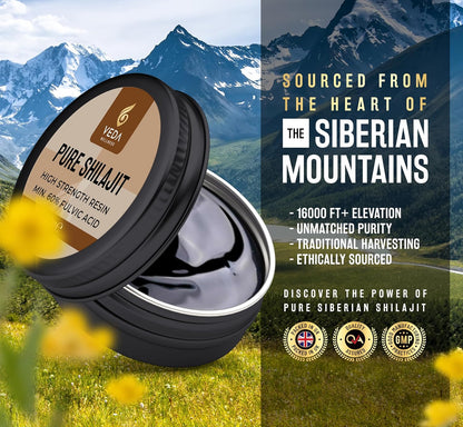 Pure Shilajit Resin - 60%+ Fulvic Acid, Ethically Sourced from Siberian Mountains, ISO 17025 Lab Tested, 84+ Minerals, Vegan, No Additives