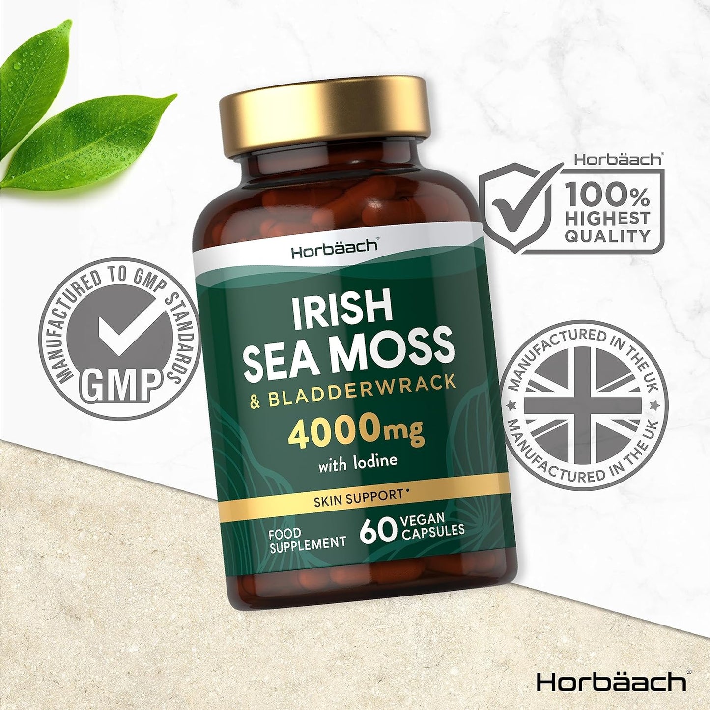 Sea Moss Capsules with Bladderwrack 4000Mg | Irish Sea Moss & Bladderwrack Extract with Iodine | High Strength | 60 Vegan Capsules | by