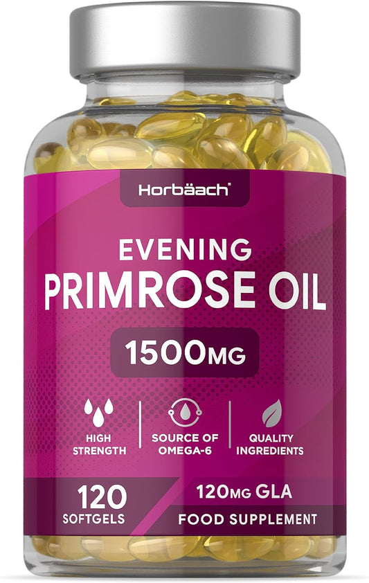 Evening Primrose Oil 1500Mg | High Strength with Omega 6 and GLA | Cold-Pressed | 120 Softgel Capsules | by