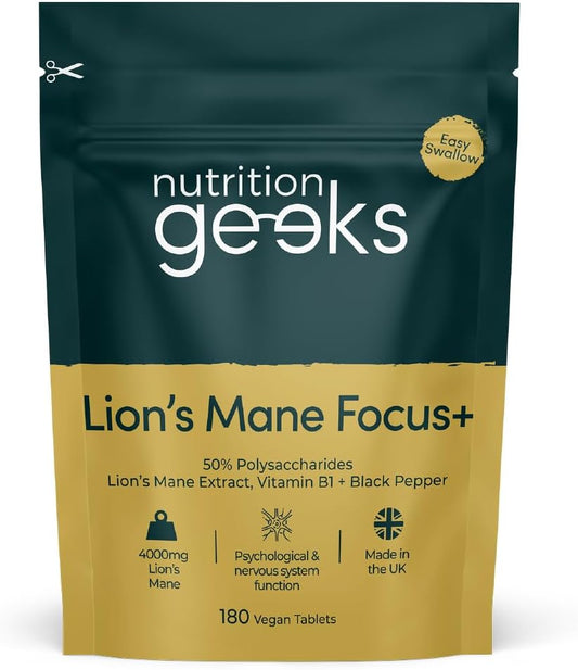 Lions Mane Supplement 4000Mg with Vitamin B1 & Black Pepper, 180 Vegan Tablets - Lion'S Mane Mushroom 15:1 Extract (Not Lions Mane Powder or Capsules), UK Made for Mental Performance & Nervous System