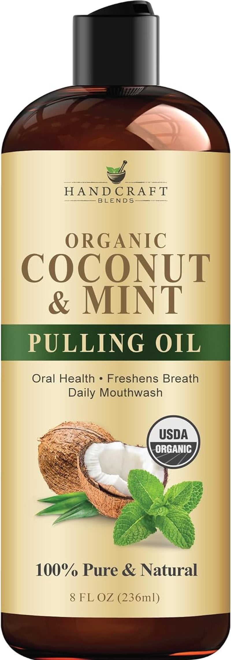 Coconut Oil Pulling for Teeth and Gums with Peppermint Oil - Organic Coconut Oil Pulling Oil Mouthwash for Fresh Breath, Oral Health and Cleaner Teeth and Gums - 236 Ml