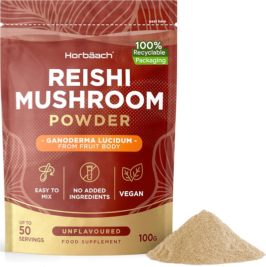 Reishi Mushroom Powder | High Strength Reishi Mushroom Extract Supplement | 100G Vegan Powder | Unflavoured | by